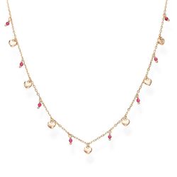 Amen Ružovo pozlátený strieborný náhrdelník s kryštálmi a srdiečkami Candy Charm CLMICURRO