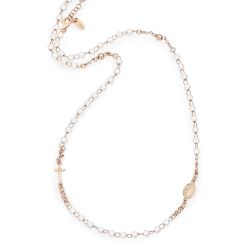 Amen Ružovo pozlátený strieborný náhrdelník s perlami Rosary CRORB3