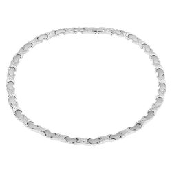 Magnetický náhrdelník z ocele, strieborná farba, 'X' články, srdiečka S70.14