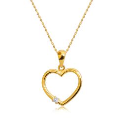 Šperky Eshop - Briliantový náhrdelník z 375 zlata - kontúra srdca s diamantom, jemná retiazka S3BT509.01