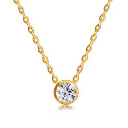 Šperky Eshop - Briliantový náhrdelník z 9K zlata - okrúhly diamant v lesklej objímke, tenká retiazka S3BT509.04