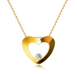 Šperky Eshop - Briliantový náhrdelník zo žltého 14K zlata - silueta srdca s výrezom, okrúhly diamant v spodnej časti S3BT509.78