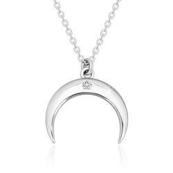 Šperky Eshop - Briliantový náhrdelník, striebro 925 - obrátený polmesiac s čírym diamantom S61.05