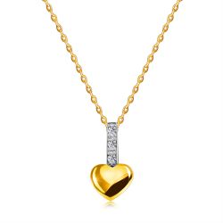 Šperky Eshop - Diamantový náhrdelník v kombinovanom 14K zlate - drobné srdiečko s líniou briliantov na oblúku, tenká retiazka S3BT509.28