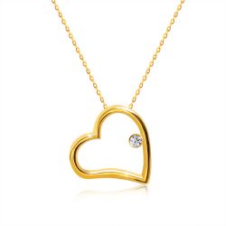 Šperky Eshop - Diamantový náhrdelník v žltom 14K zlate - lesklý obrys srdca s briliantom S3BT509.83