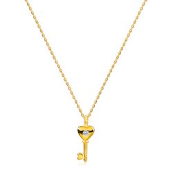Šperky Eshop - Diamantový náhrdelník zo žltého 585 zlata - srdiečkový kľúčik, okrúhly briliant, tenká retiazka  S3BT509.22