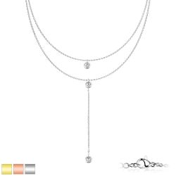 Šperky Eshop - Dvojitý náhrdelník z chirurgickej ocele - číre krištáliky v objímkach, PVD, karabínka U15.08/10 - Farba: Medená