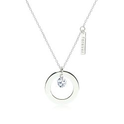 Šperky Eshop - Lesklý náhrdelník zo striebra 925 - kontúra kruhu s výrezom, známka s nápisom 'forever', číry zirkón Z03.03