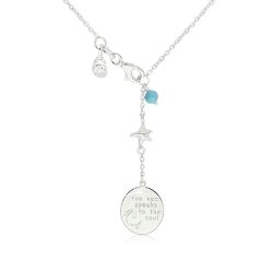 Šperky Eshop - Lesklý náhrdelník zo striebra 925 - modrá gulička, hviezdica, mušľa a známka s nápisom Z04.03