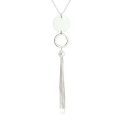 Šperky Eshop - Lesklý strieborný náhrdelník 925 - plochý kruh a kontúra krúžku, gulička s visiacimi retiazkami A01.09