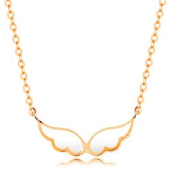 Šperky Eshop - Náhrdelník v žltom 14K zlate - anjelské krídla pokryté bielou glazúrou GG138.18