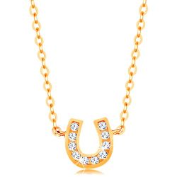 Šperky Eshop - Náhrdelník v žltom 14K zlate - jemná retiazka, ligotavá podkovička pre šťastie GG139.01