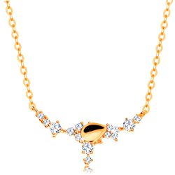 Šperky Eshop - Náhrdelník v žltom 14K zlate - kvapka a číre zirkónové kvietky, retiazka S3GG138.10
