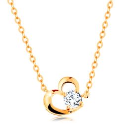 Šperky Eshop - Náhrdelník v žltom 14K zlate - obrys asymetrického srdca, číry zirkón S2GG139.05