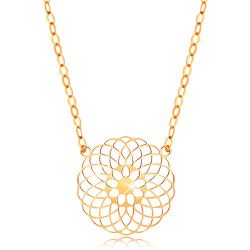 Šperky Eshop - Náhrdelník v žltom 14K zlate - okrúhly vyrezávaný kvet, lesklá retiazka GG208.14