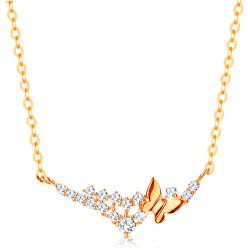 Šperky Eshop - Náhrdelník v žltom 14K zlate - retiazka z oválnych očiek, motýľ a číre zirkóniky GG138.12