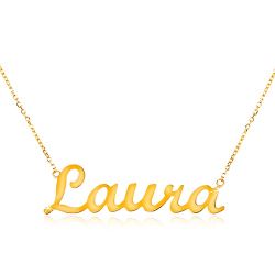 Šperky Eshop - Náhrdelník v žltom 14K zlate - tenká ligotavá retiazka, lesklý nápis Laura S3GG198.12