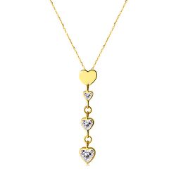 Šperky Eshop - Náhrdelník v žltom 14K zlate - tri zirkónové srdiečka v čírom farebnom odtieni S2GG70.19