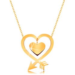Šperky Eshop - Náhrdelník v žltom 9K zlate - tenká retiazka, kontúra srdca zo šípu, srdiečko S2GG194.02