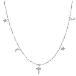 Šperky Eshop - Náhrdelník z 925 striebra - krížik, hviezdy a mesiačiky, číre zirkóny S35.24