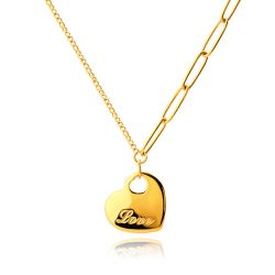 Šperky Eshop - Náhrdelník z chirurgickej ocele - lesklé hladké srdce, malé a veľké očká, zlatá farba S77.09