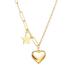 Šperky Eshop - Náhrdelník z chirurgickej ocele, zlatá farba - prívesky srdce a hviezdička, oválne články S73.06