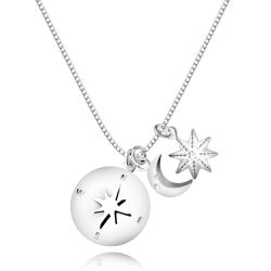 Šperky Eshop - Náhrdelník zo striebra 925 - kompas s výrezom, hviezda a mesiac so zirkónom O16.07