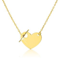 Šperky Eshop - Náhrdelník zo žltého zlata 375 - pravidelné srdce so srdiečkovým výrezom a palička S1GG158.32