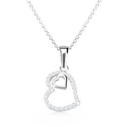 Strieborný 925 náhrdelník - obrys nepravidelného srdca so zirkónmi, srdiečko V04.25