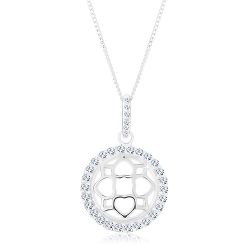 Strieborný 925 náhrdelník, retiazka a prívesok, trblietavý kruh, vypuklý ornament R45.15