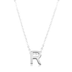 Strieborný náhrdelník 925, lesklá retiazka, veľké tlačené písmeno R SP09.06