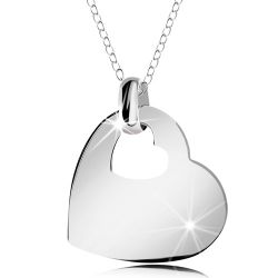 Strieborný náhrdelník 925, lesklé srdce s výrezom malého srdiečka, retiazka AC21.11