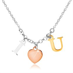 Strieborný náhrdelník 925, nápis 'I LOVE U' v troch farebných odtieňoch SP46.02