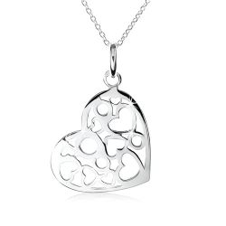 Strieborný náhrdelník 925, prívesok srdca s výrezmi sŕdc a kruhov SP09.12