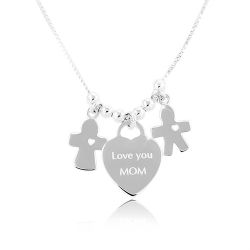 Strieborný náhrdelník 925, srdce s nápisom Love you MOM, chlapček a dievčatko SP86.02