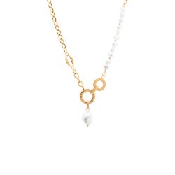 Troli Pôvabný oceľový náhrdelník s perlami VBS006S-PET