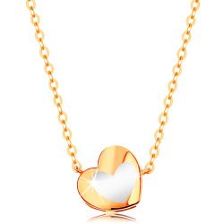 Zlatý náhrdelník 585 - lesklé srdiečko s bielou glazúrou, retiazka GG139.10