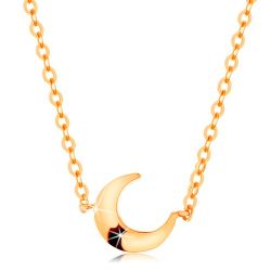 Zlatý náhrdelník 585 - retiazka z oválnych očiek, lesklý cíp mesiaca S3GG138.23