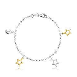 Šperky Eshop - Detský strieborný 925 náramok - mesiačik a kontúry hviezdičiek v zlatom a striebornom odtieni G18.25