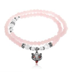 Šperky Eshop - Elastický náramok, lesklé ružové a číre guličky, oceľové korálky, líška Z06.10