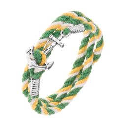 Šperky Eshop - Farebný náramok na ruku v zelenej, žltej a bielej farbe, lesklá lodná kotva Z42.10