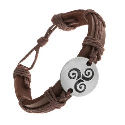Šperky Eshop - Hnedý náramok zo syntetickej kože a šnúrok, kruh s čiernou špirálou Tribal Z17.05