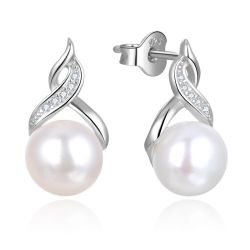 Beneto Luxusné perlové náušnice so zirkónmi AGUP2616P-WHITE