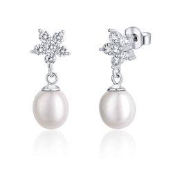 JwL Luxury Pearls Štýlové strieborné náušnice s perlou a zirkónmi JL0606