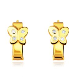 Šperky Eshop - 14K zlaté náušnice malé kruhy, motýlik s čírymi zirkónmi, 11 mm S2GG242.34