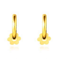 Šperky Eshop - 14K zlaté náušnice – krúžky, posuvný zrkadlovolesklý kvietok, 12 mm S2GG242.32
