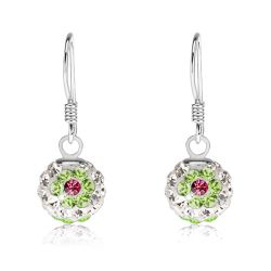 Šperky Eshop - Biele náušnice zo striebra 925, zeleno-ružové kvety, Preciosa kryštály, 8 mm SP84.25