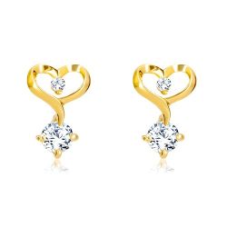 Šperky Eshop - Briliantové náušnice v 14K žltom zlate - kontúra srdca s diamantmi BT504.46