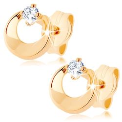 Šperky Eshop - Briliantové náušnice v žltom 14K zlate - kruh s výrezom a čírym diamantom BT501.22