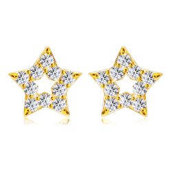 Šperky Eshop - Diamantové náušnice z 585 žltého zlata - kontúra hviezdičky, okrúhle brilianty, puzetky  S3BT509.35
